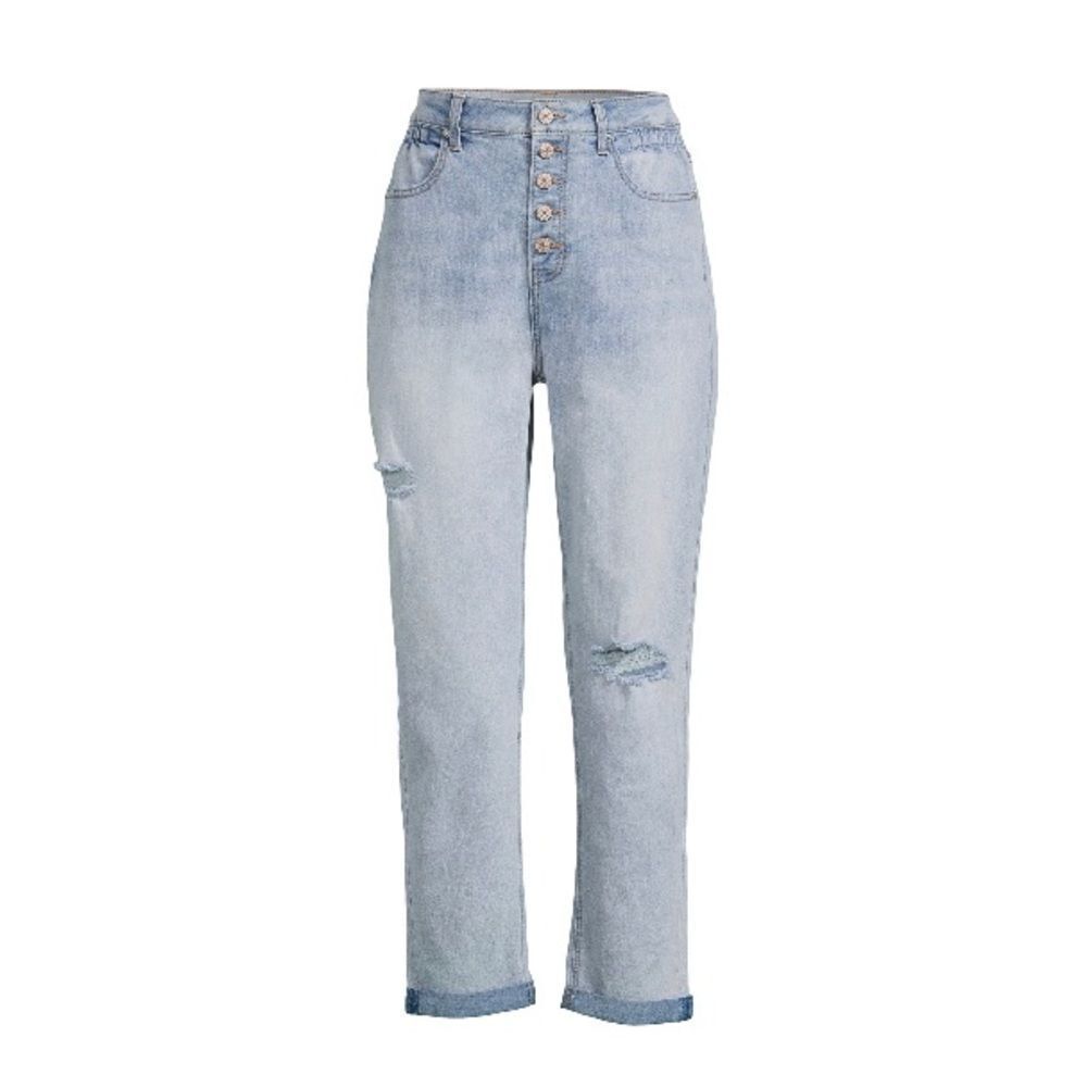 Womens Juniors High Rise Denim Destructed Mom Jeans Pants Size 9
